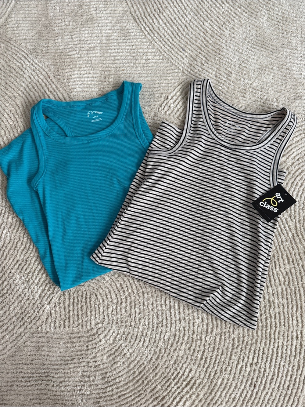 art class Teal Tank and Black-White Striped Tank Set